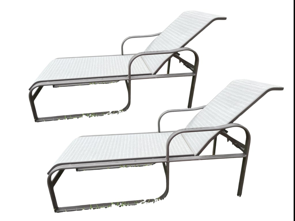 PAIR OF OUTDOOR ALUMINUM ADJUSTABLE CHAISE LOUNGES (1 of 7)