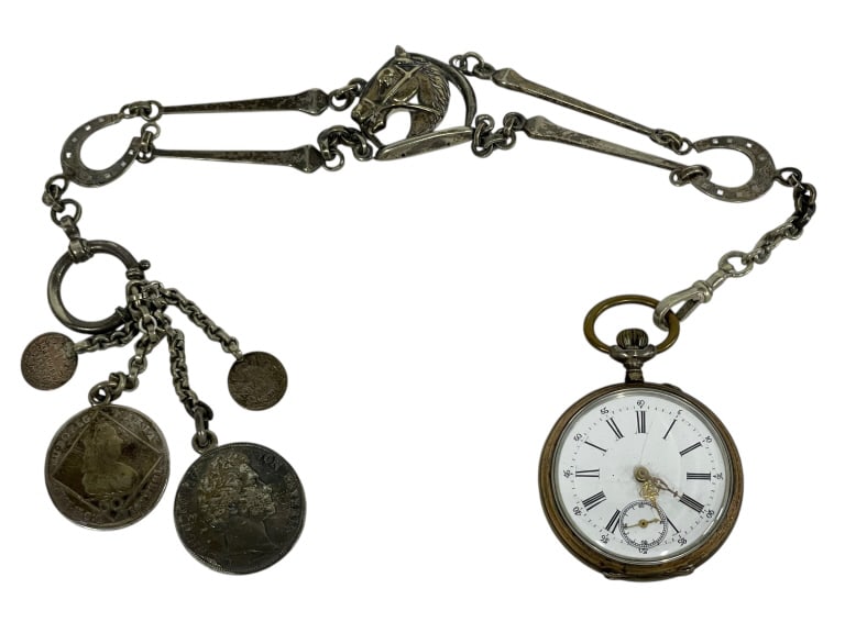 ANTIQUE EUROPEAN POCKET WATCH W EQUESTRIAN CHAIN (1 of 16)
