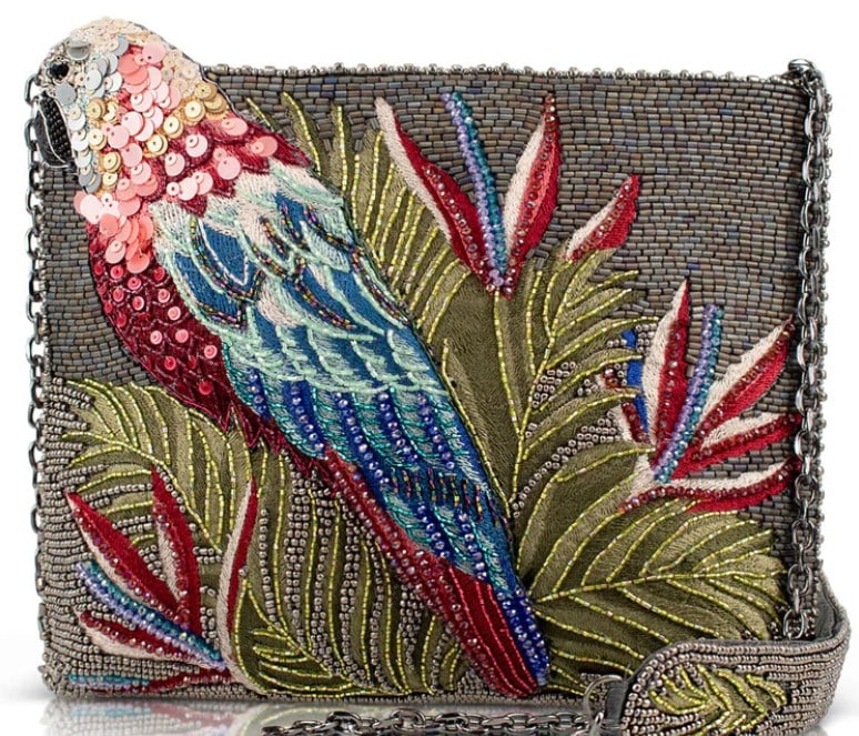 NEW! MARY FRANCES RAINFOREST PARROT HANDBAG: Bright, bold, and ready to squawk compliments your way, Rainforest Parrot is a party on a purse! With lush leaves, vibrant beads, and one fabulous feathered friend, this bag brings jungle joy to every