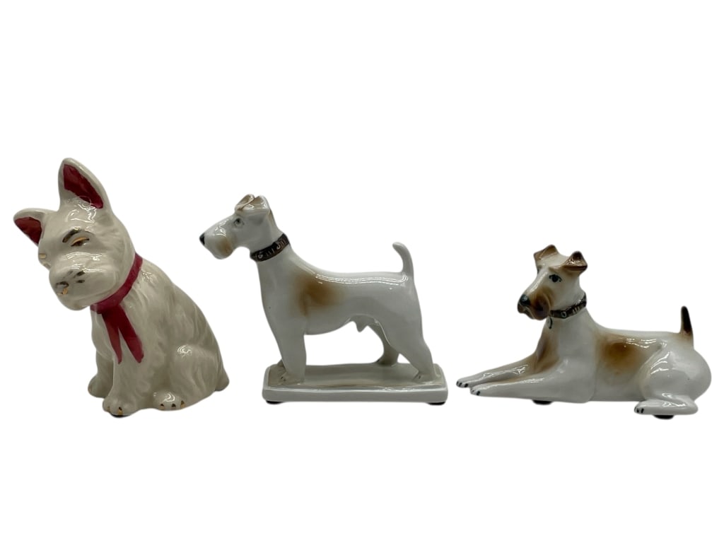 SET OF THREE PORCELAIN TERRIER DOG FIGURINES (1 of 6)