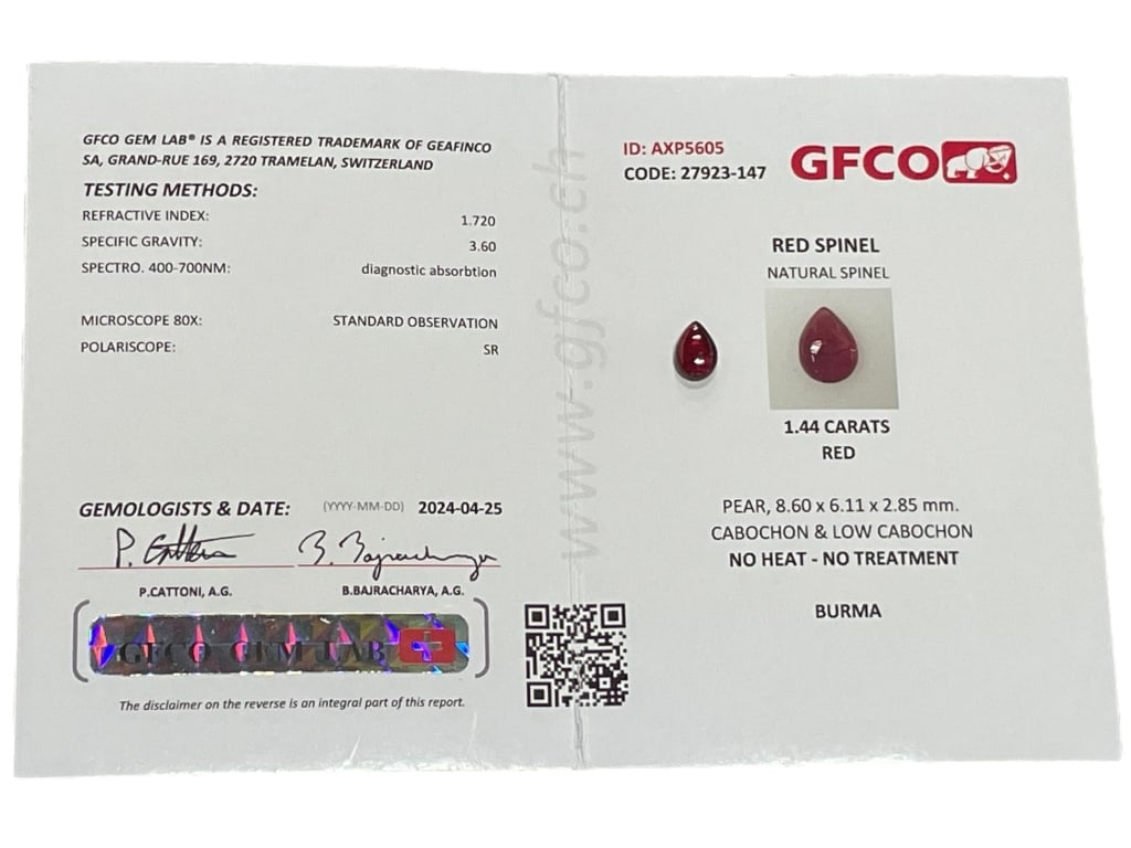 NATURAL RED SPINEL CABOCHON PEAR SHAPE 1.44 CTS (1 of 2)