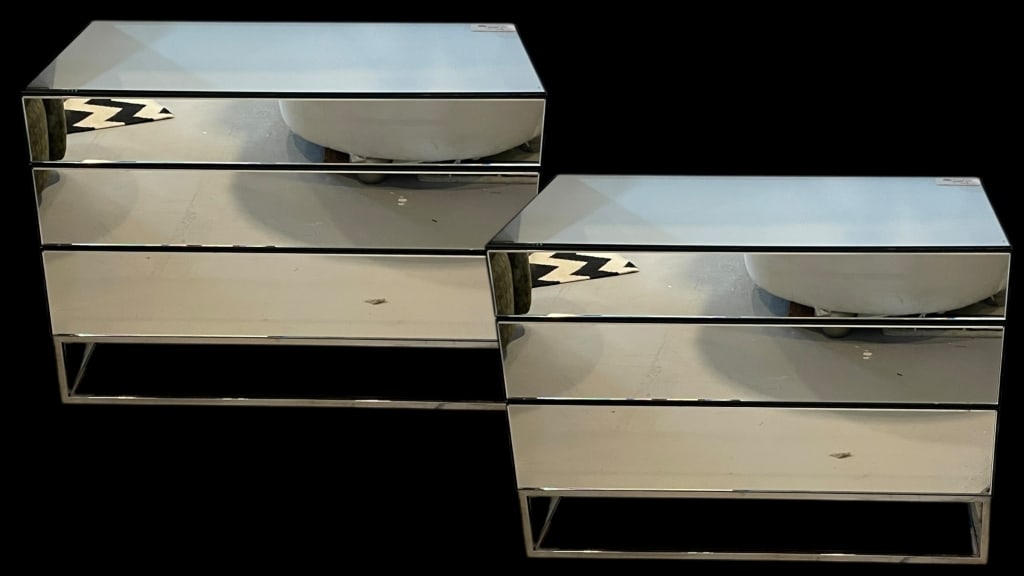 PAIR CONTEMPORARY MIRRORED NIGHTSTANDS (1 of 9)