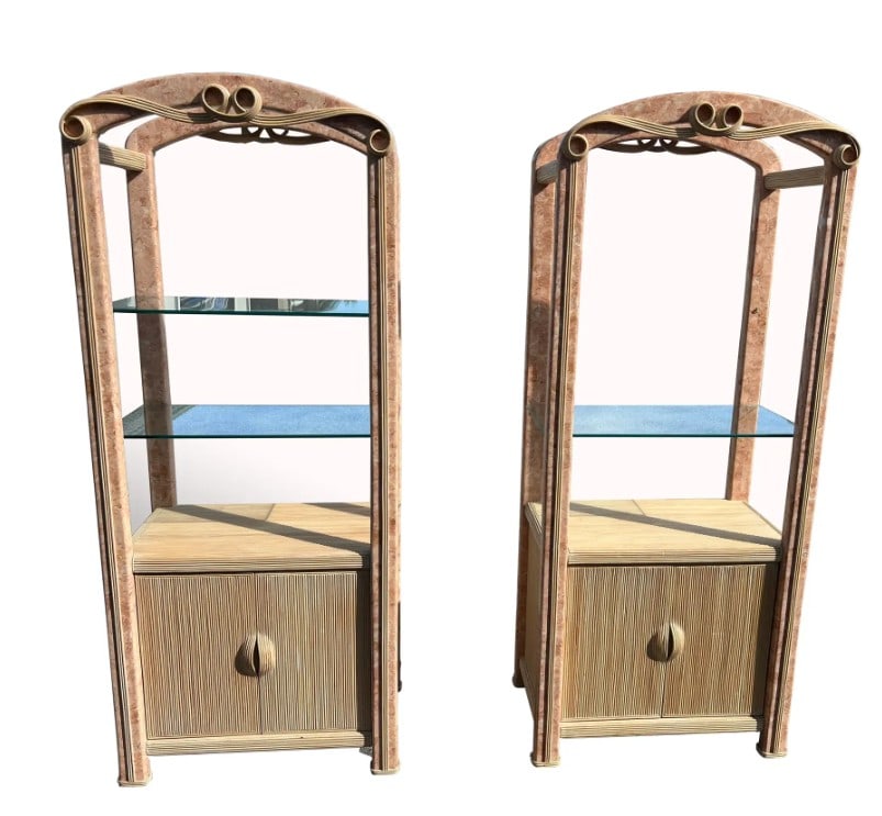 POSTMODERN TESSELLATED STONE/ PENCIL REED ETAGERES (1 of 7)