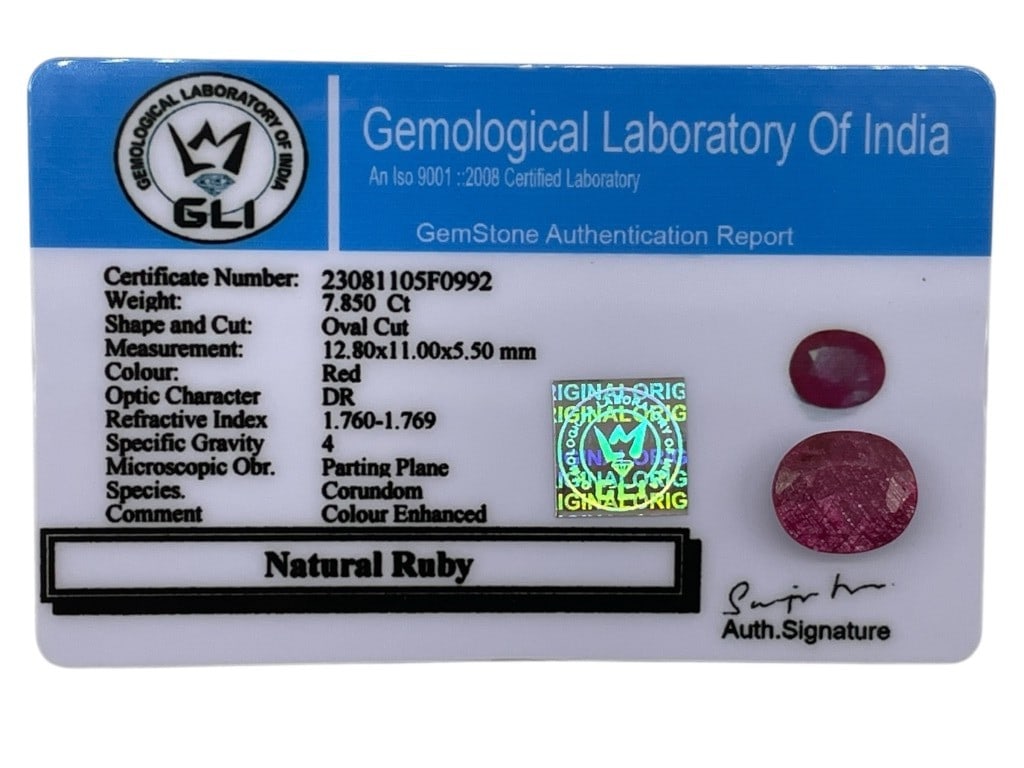 GLI-CERTIFIED NATURAL RUBY OVAL CUT 7.85 CARATS (1 of 2)