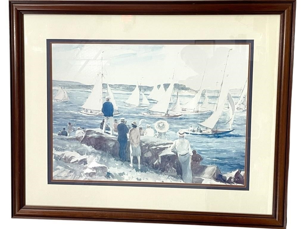 GORDON GRANT FRAMED YACHTING WATERCOLOR SIGNED 40" (1 of 4)