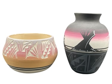 PAIR OF SIGNED NATIVE AMERICAN POTTERY VESSELS