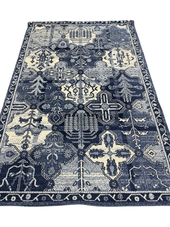 UNIQUE LOOM BLUE & IVORY TRIBAL-STYLE RUG 5' x 8' (1 of 5)
