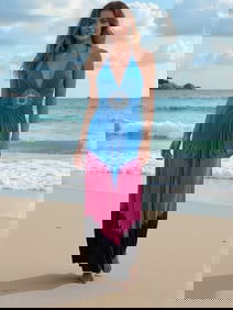 SKY HALTER MAXI DRESS WITH EMBELLISHED WAIST  SM