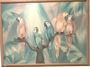 FRANK WALCUTT PALM BEACH PARROTS PAINTING 51"