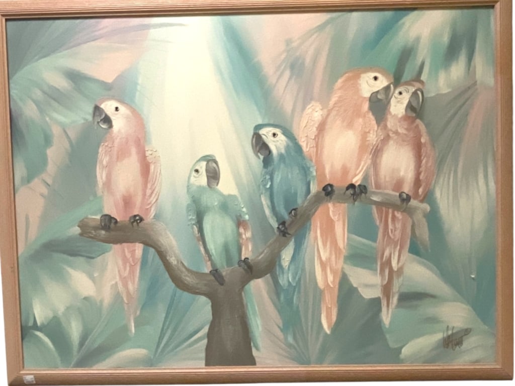FRANK WALCUTT PALM BEACH PARROTS PAINTING 51" (1 of 9)