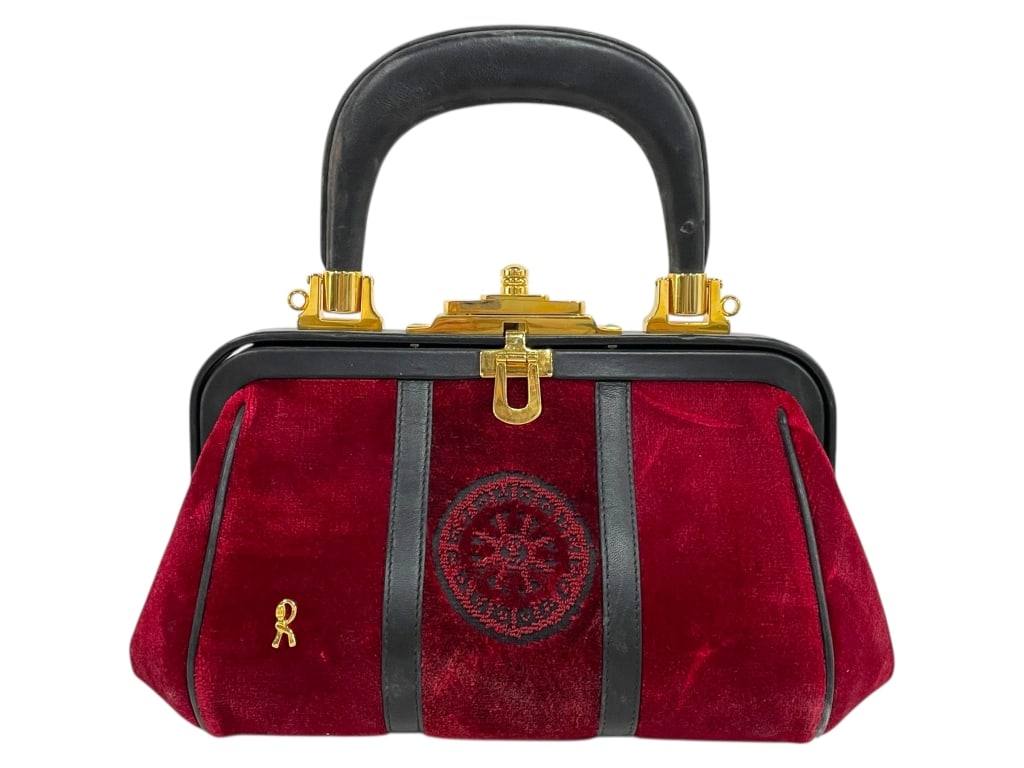 ROBERTA DI CAMERINO BURGUNDY VELVET HANDBAG (1 of 8)