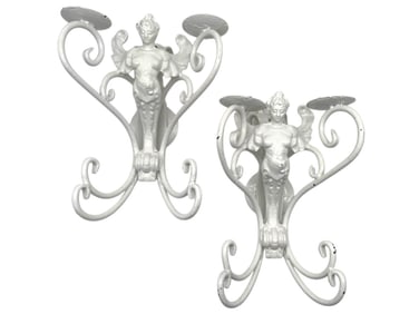 VINTAGE CAST IRON WALL SCONCES W FIGURAL DESIGN