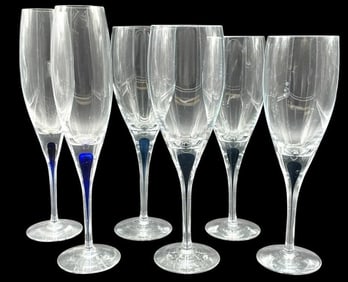 6 ORREFORS SWEDEN INTERMEZZO BLUE WINE GLASSES