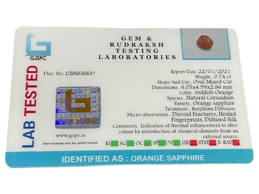 NATURAL ORANGE SAPPHIRE, 0.74 CT OVAL MIXED CUT