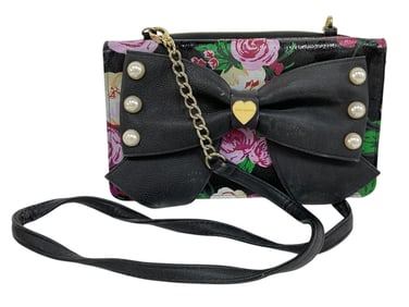 BETSEY JOHNSON FLORAL BOW CROSSBODY BAG