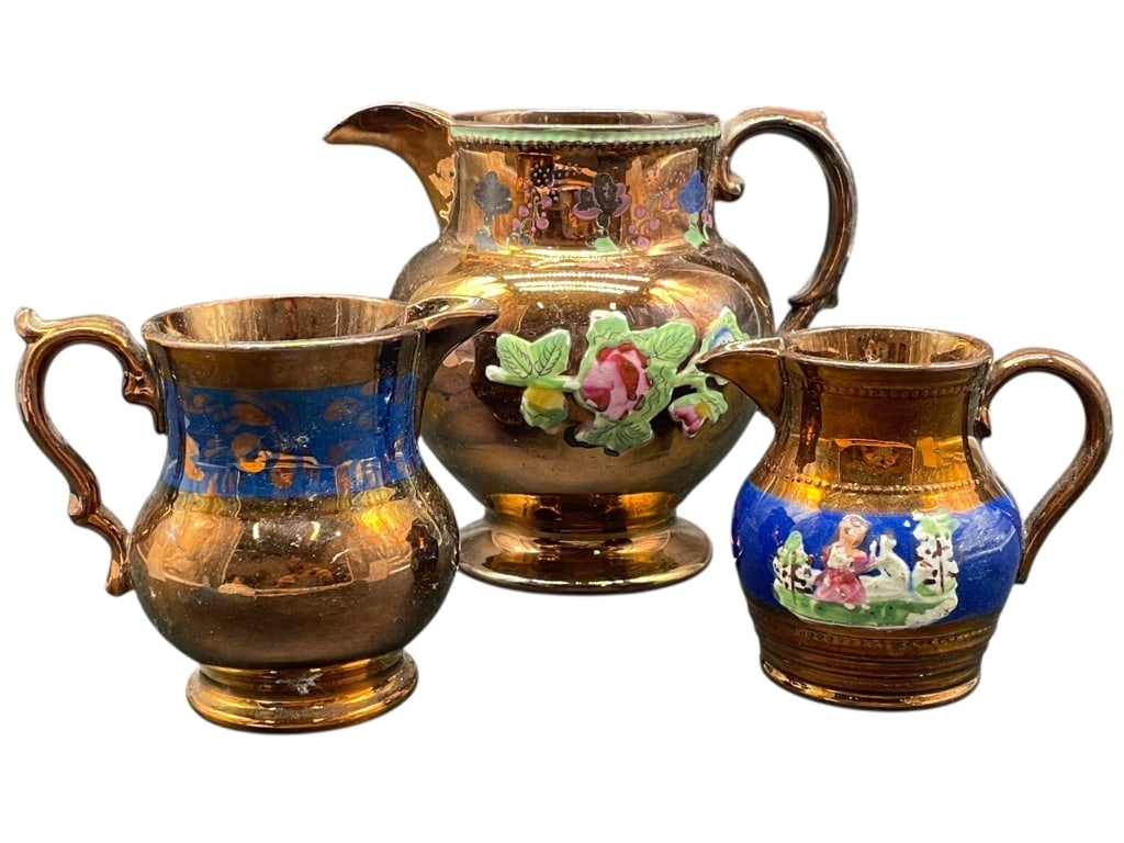 ANTIQUE ENGLISH COPPER LUSTREWARE CREAMERS (1 of 8)