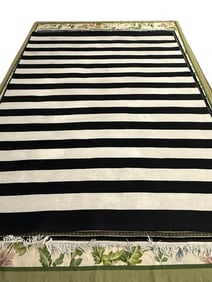 BLACK & IVORY STRIPED FLATWEAVE AREA RUG 8' x 10'