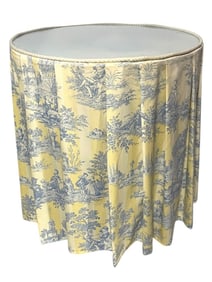 CUSTOM YELLOW TOILE SKIRTED DRUM TABLE 32"