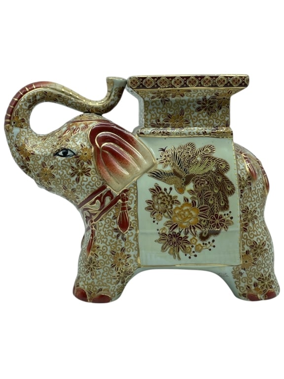 VTG JAPANESE SATSUMA-STYLE CERAMIC ELEPHANT STAND (1 of 8)