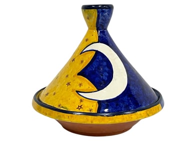 MOROCCAN CERAMIC TAGINE WITH SUN, MOON, AND STAR