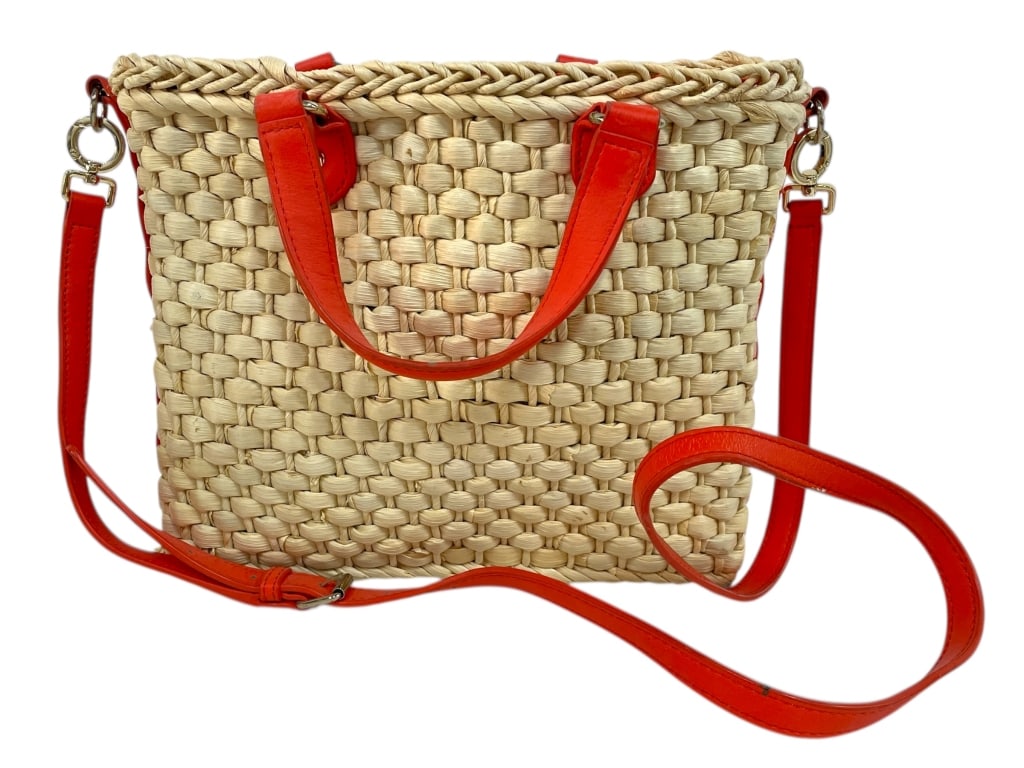 TALBOTS WOVEN STRAW TOTE HANDBAG W LEATHER STRAP (1 of 11)