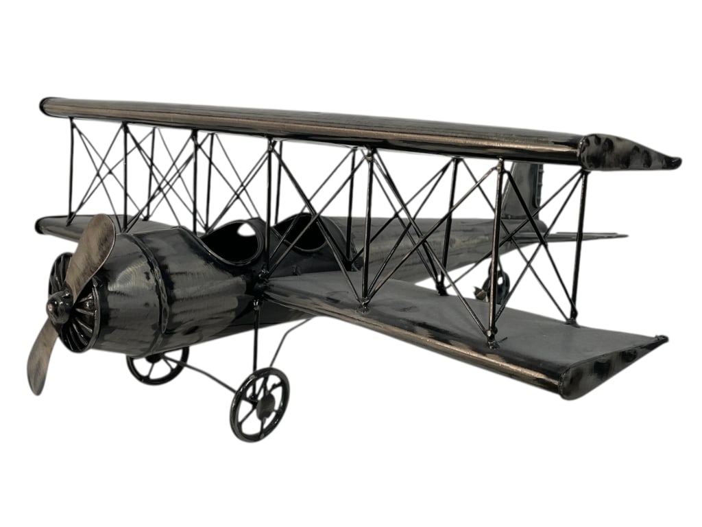 VINTAGE-STYLE METAL BIPLANE MODEL 23" (1 of 8)