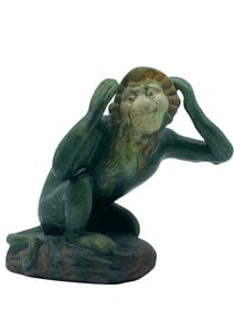 CHINESE CELADON GLAZED MONKEY FIGURINE 8"