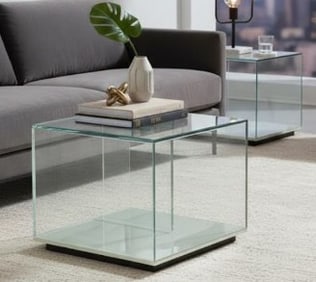 PAIR OF MODERN CLEAR GLASS CUBE END TABLES 20"