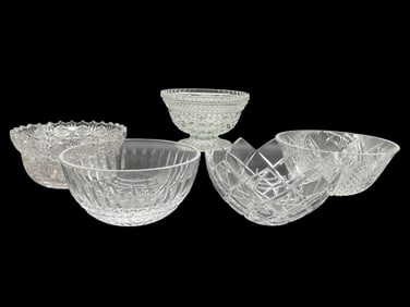 GROUP OF FIVE CUT CRYSTAL AND PRESSED GLASS BOWLS