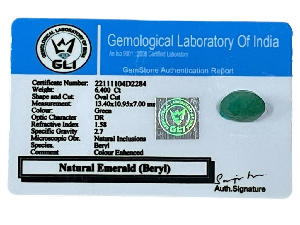 NATURAL EMERALD (BERYL) – 6.40 CT W GLI AUTH REP (1 of 2)