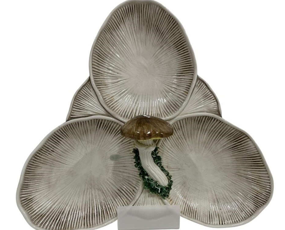 ITALIAN MAJOLICA MUSHROOM 3 COMPARTMENT DISH 12" (1 of 6)