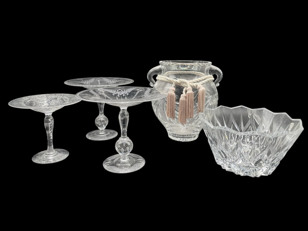 GROUP OF 5 ETCHED AND CUT CRYSTAL PIECES (1 of 8)