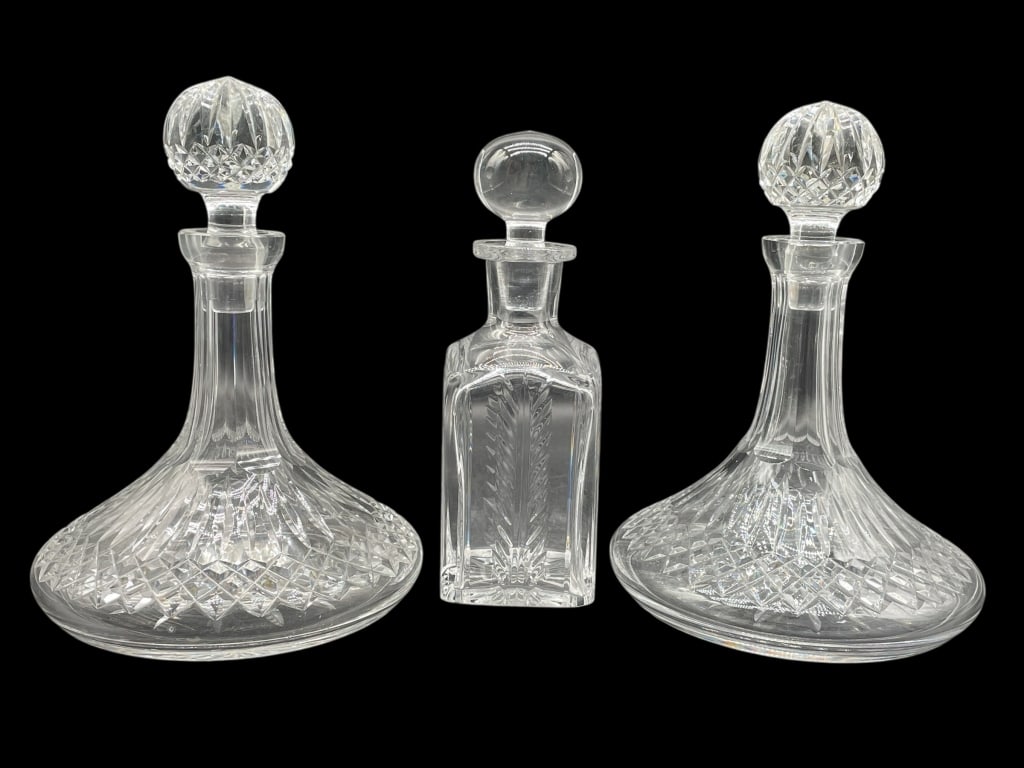 GROUP OF 3 CUT CRYSTAL DECANTERS WITH STOPPERS (1 of 4)