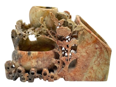 CHINESE CARVED SOAPSTONE TRIPLE VASE 9"