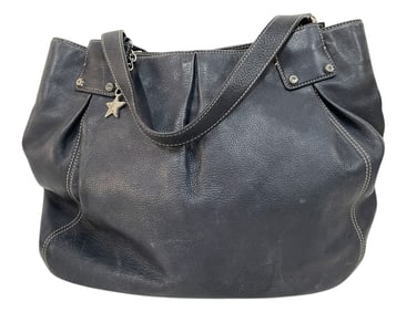 NAVY BLUE LEATHER SHOULDER BAG WITH STAR CHARM