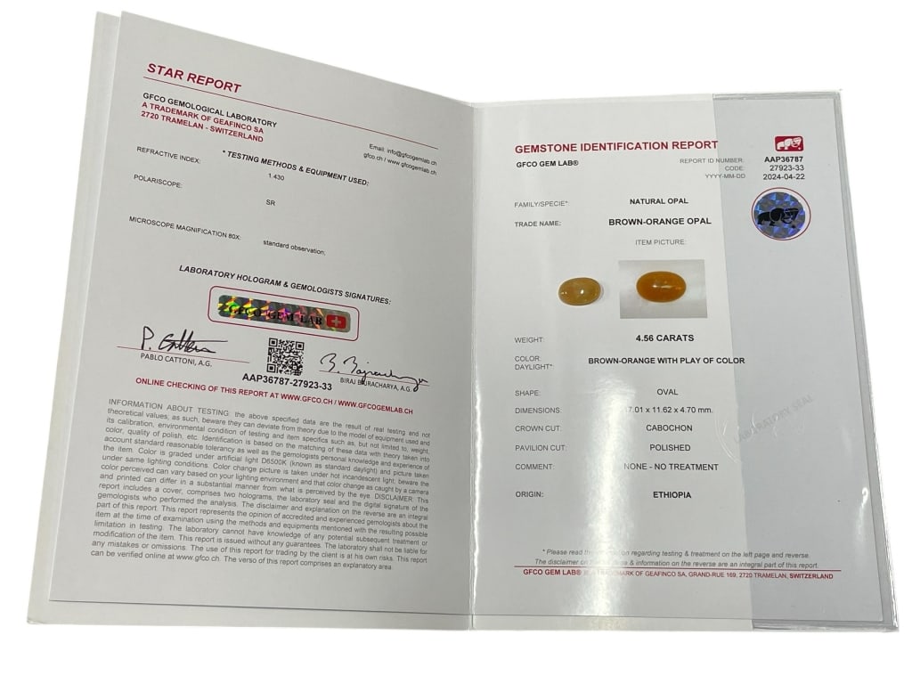 GFCO CERT 4.56 CARAT NATURAL BROWN-ORANGE OPAL (1 of 2)