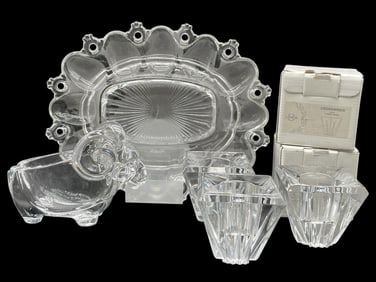 GROUP OF 5 GLASS & CRYSTAL DECORATIVE PIECES