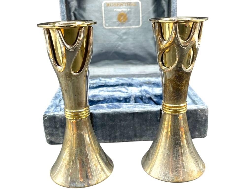 ROSENTHAL JUDAICA COLLECTION CANDLE HOLDERS: ROSENTHAL JUDAICA COLLECTION TREE OF LIFE CANDLE HOLDERS – PAIR -Elegant pair of Rosenthal Judaica Collection Tree of Life candle holders, crafted with sculptural organic cutout forms symbolizing gr