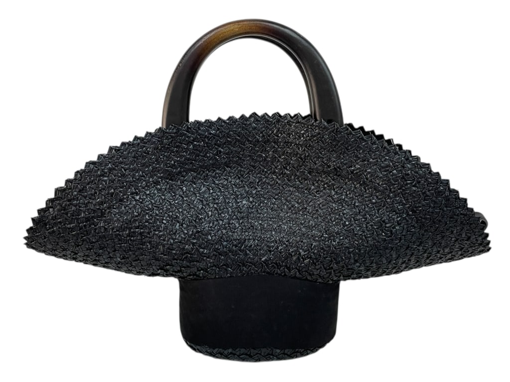 EUGENIA KIM BLACK WOVEN STRAW SCULPTURAL HANDBAG (1 of 9)