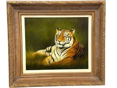 TIGER OIL ON CANVAS SIGNED EDWARD WILSON 34"