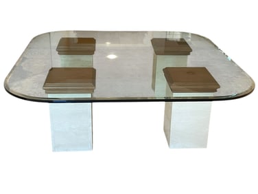 CONTEMPORARY GLASS COFFEE TABLE STONE & WOOD 60"