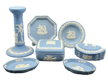7 PIECE WEDGWOOD BLUE JASPERWARE GROUP