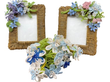 HAND-BEADED FLORAL PHOTO FRAMES W BOUQUET
