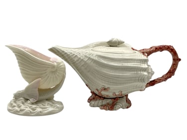 2 BELLEEK & FITZ AND FLOYD SHELLFORM PIECES