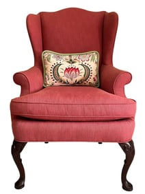SHERRILL FURNITURE RED QUEEN ANNE WINGBACK CHAIR