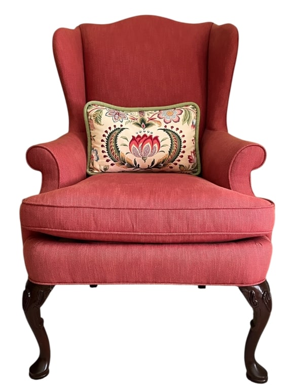SHERRILL FURNITURE RED QUEEN ANNE WINGBACK CHAIR (1 of 8)