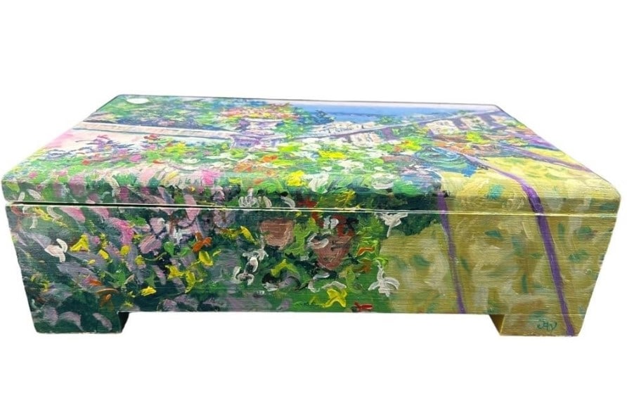 FLORAL PAINTED DECORATIVE BOX 15" (1 of 7)