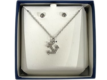 RHINESTONE ANCHOR NECKLACE AND EARRING SET IN BOX