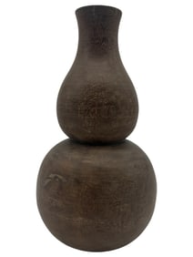 HAND-CARVED DOUBLE-GOURD WOODEN VASE 11.5"