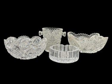 4 CUT CRYSTAL SERVING PIECES BOWLS AND ICE BUCKET